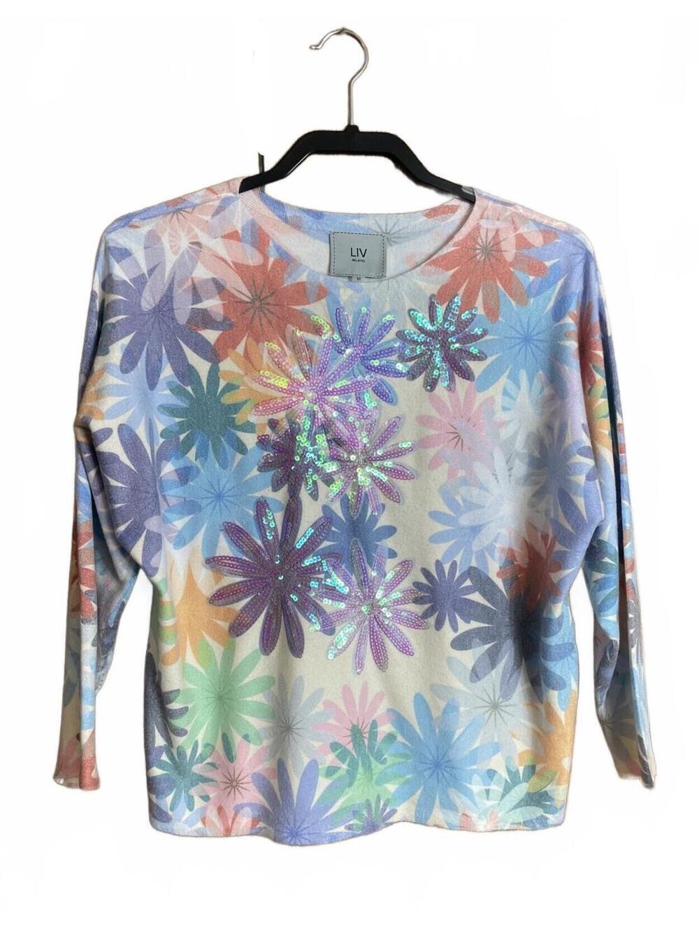 Liv Milano pastel floral top with sequin front medium